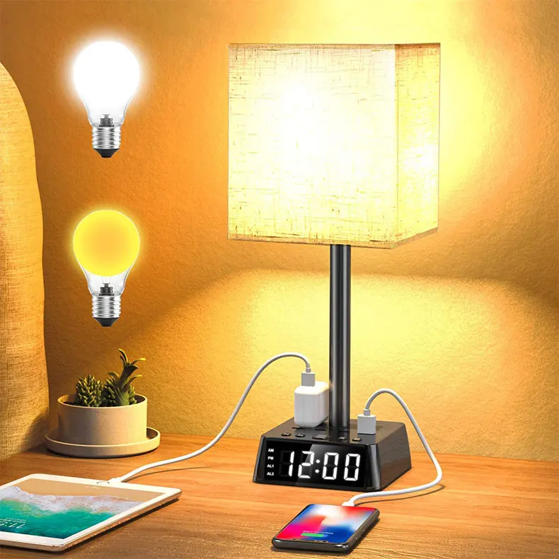 DL809C  alarm clock socket modern elegant hotel home decor reading table lamps bedside lamp with USB hub