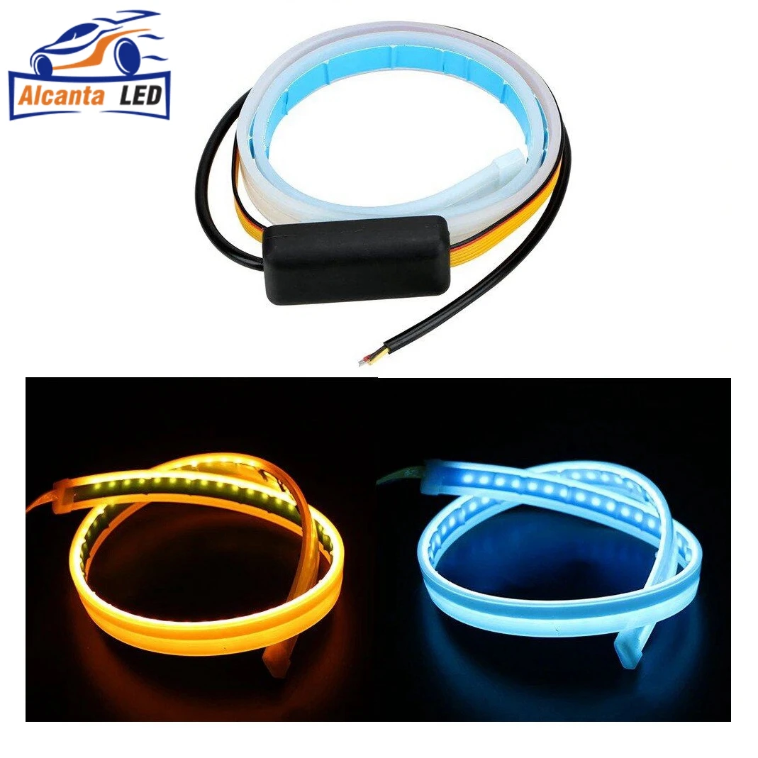 LED Light Waterproof Car Soft Tube LED Strip DRL Flowing Turn Signal Lights 2PCS Daytime Running 12V 30/45/60cm Universal Flood