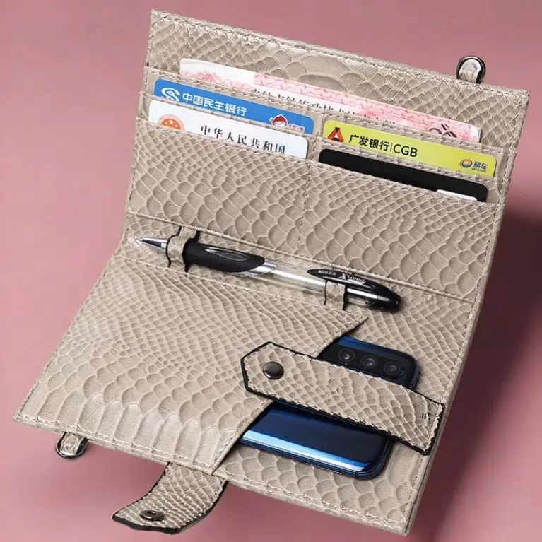 Women Leather Travel Shoulder Phone Bag Dating Phone Wallet Travel Holder Shopping Wallet 19*10*2 Cm with Pen Business