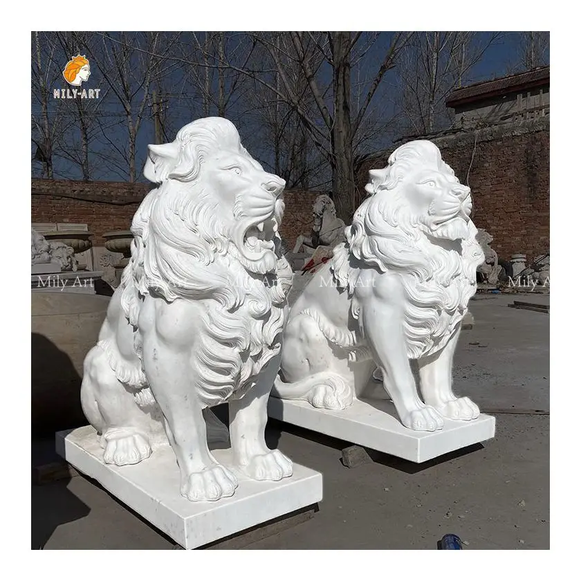 Натуральное украшение высокое качество каменная скульптура белая Сидящая мраморная статуя льва для сада