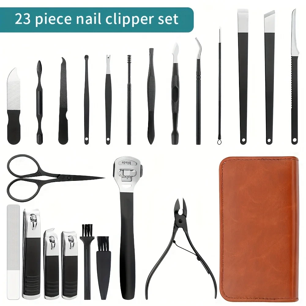 Professional Nail Clippers Manicure Set 18 In 1 Full Function Kit Stainless Steel Pedicure Sets With Leather Portable Case Gift