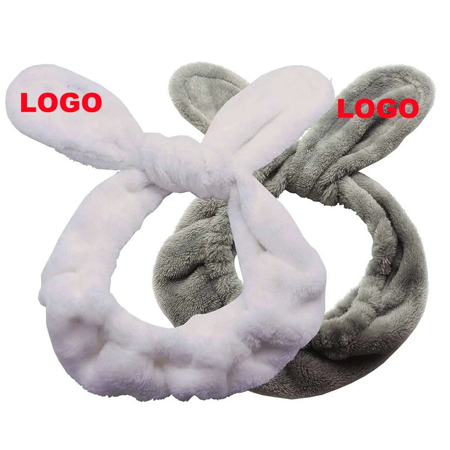 Customized Soft Velvet Plush Rabbit Bunny Ear Women Adjustable Makeup Headband With logo