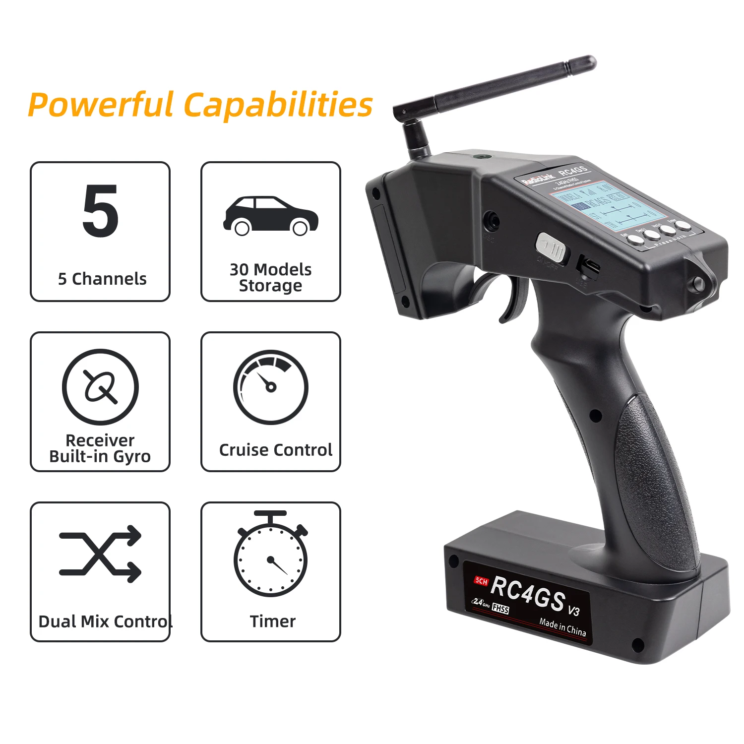 RadioLink RC4GS V3 RC 400 meters control distance Gyro integrated receiver FPV head tracked tanks crawlers surface transmitter