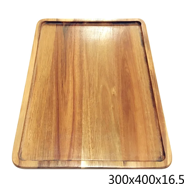 Customizable Various Sizes Rectangle Square Wooden Food Storage Tray Acacia Wood Tray Plate Bamboo Food Serving Tray for Kitchen