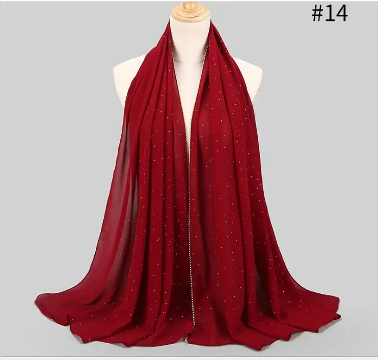 New Style Custom Bubble Chiffon Fancy Diamond Chain Ladies Muslim Hijab Islamic Hijabs