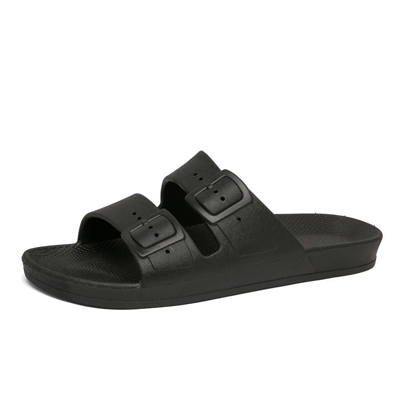 Luxury Designer Black Sandals for Men Custom Office Flat Straps Soft Comfortable Air Leather Clogs for Outdoor Use Cheap Branded