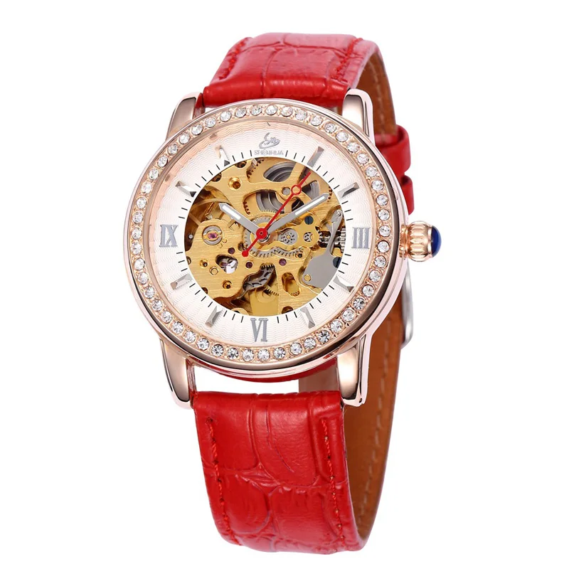 Multi-color Luxury Shenhua crystal leather strap ladies watches automatic mechanical wrist watch stainless steel