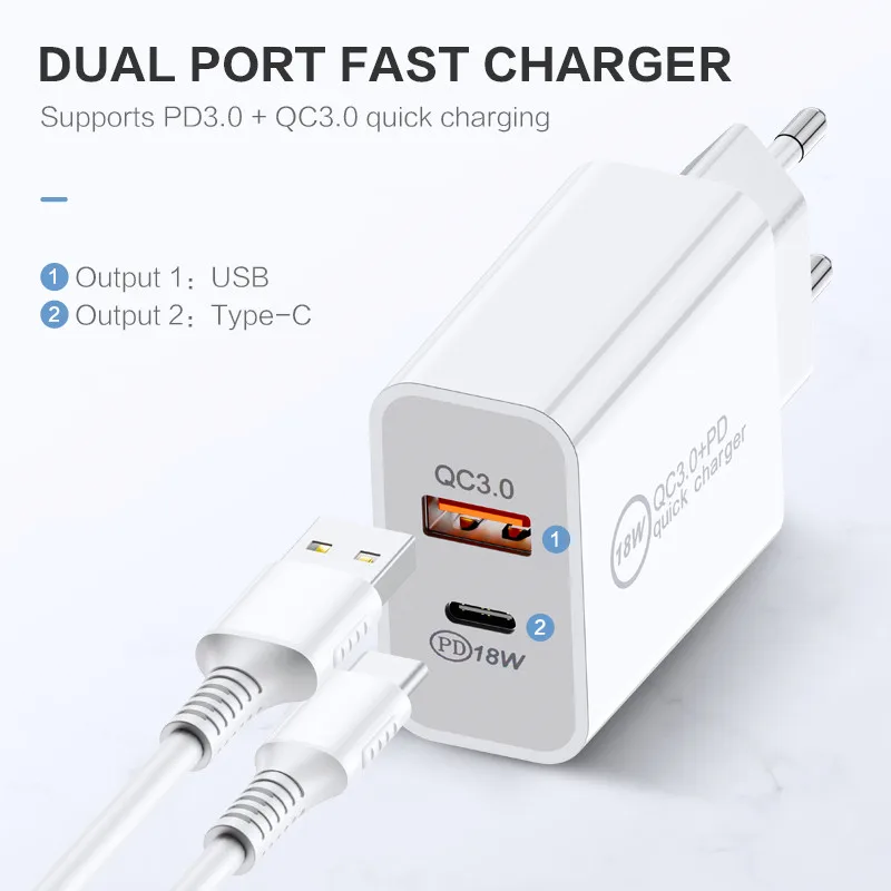  Dual multi port outlet USB c pd 20w charger usb wall fast phone for