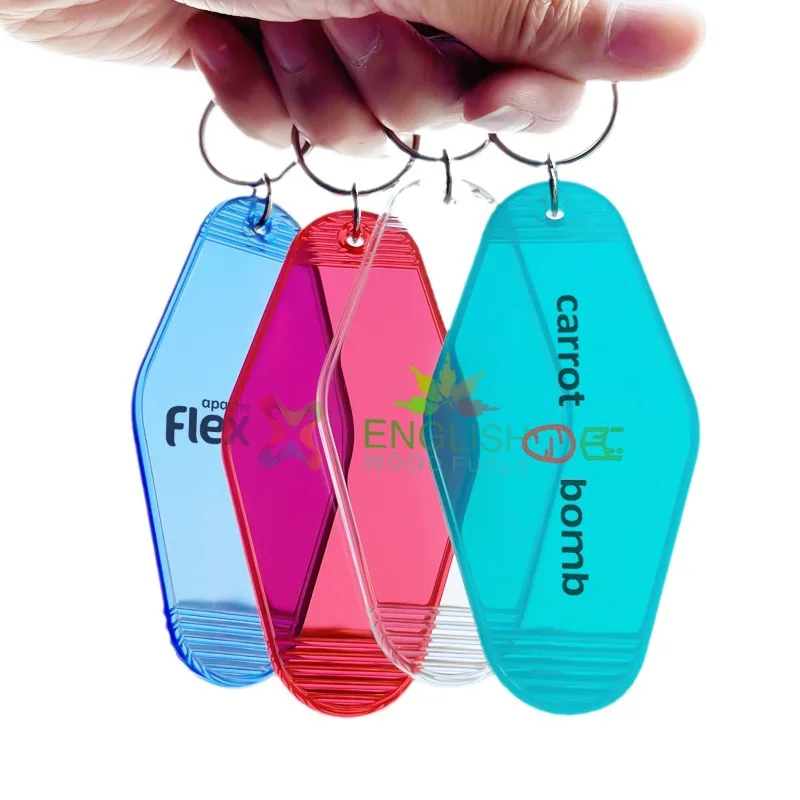 Custom promotional transparent plastic Retro vintage motel room hotel keychain pendant hotel tag