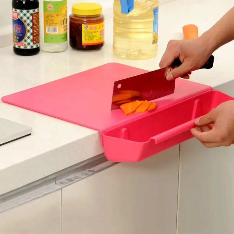 1 057 Kitchen Cutting Board Plastic Thickening Non-slip Cutting Board with Storage Basket 2 in 1 Foldable Chopping Blocks