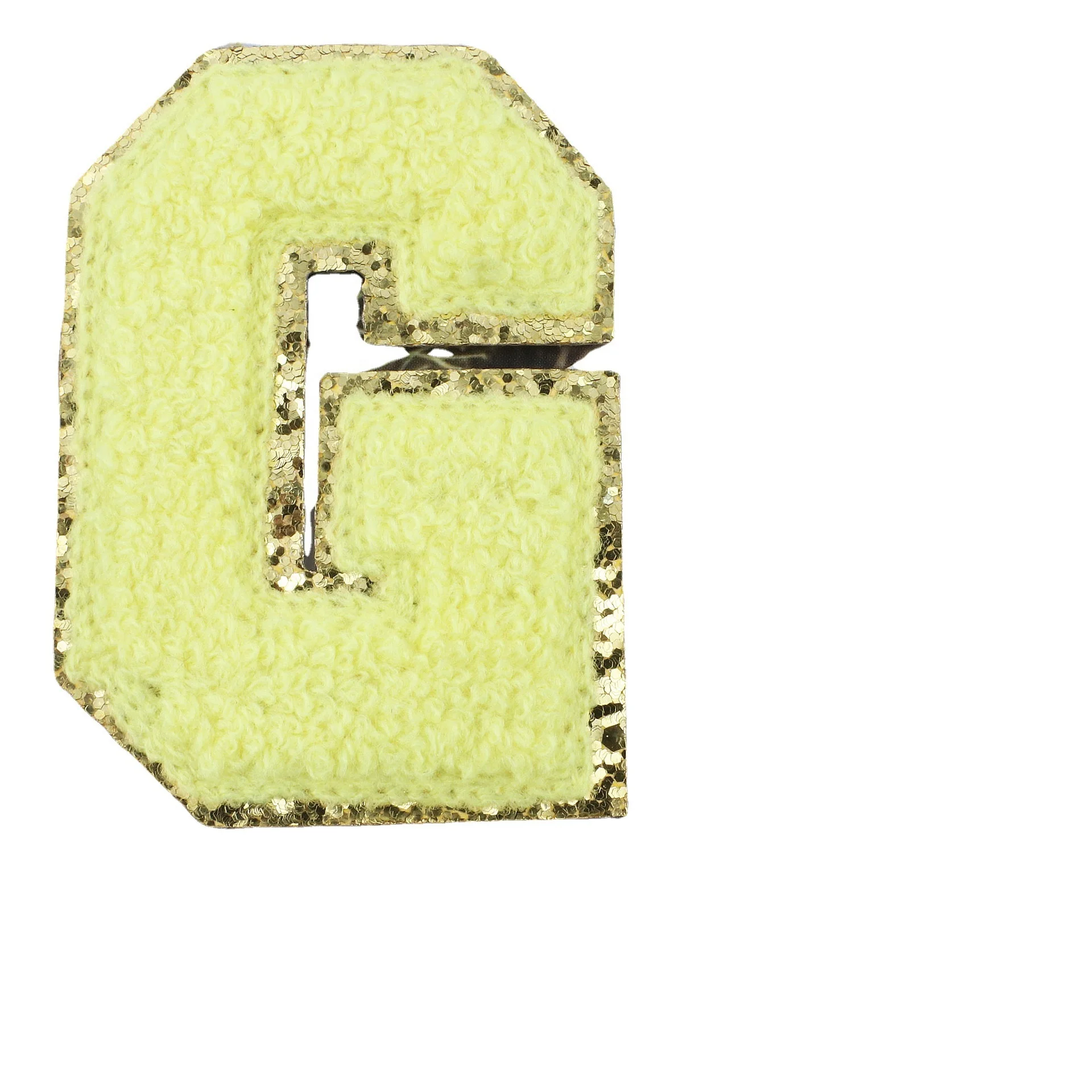 On Letters A-Z Glitters Patches Gold Shenglan Iron Plastic Chenille Resin Picture Combination Sequins Embroidered 50pcs 8cm