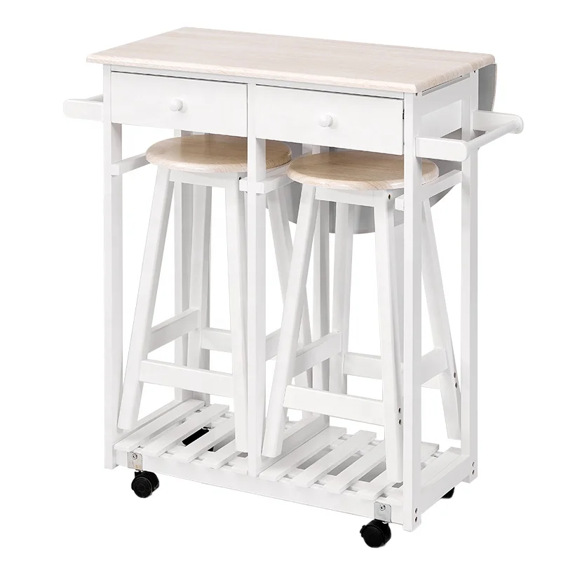 Kitchen Racks Island Table Kitchen Modern Pine Wood MDF Kitchen Carts On Wheels With Chairs