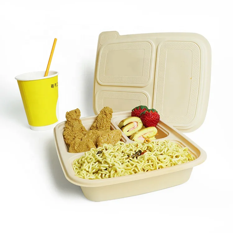 Eco Friendly Disposable 10Inch 3 Compartment Biodegradable Cornstarch Food Containers Color Lunch Box With Lid