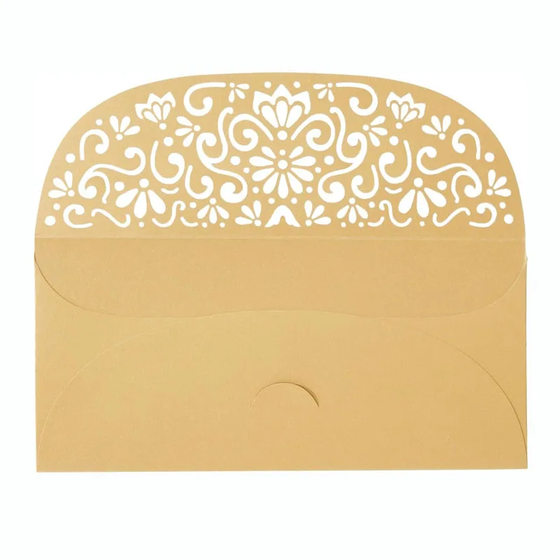 Custom Laser Cut Hollow Carving Stamping Gold Foil Paper Envelope For Greeting Card