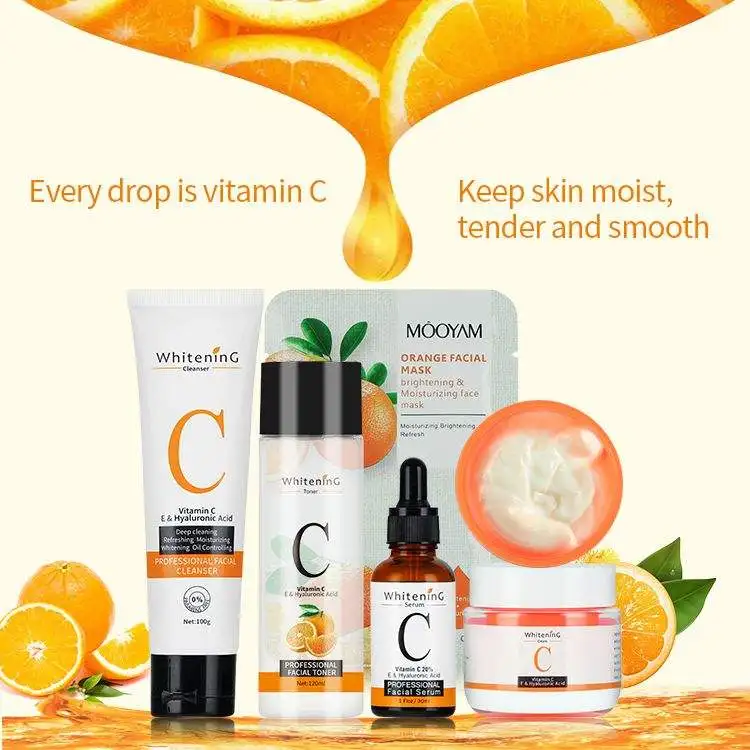 Private Label Vc Serum Whitening Skin Care Kit Natural Organic Face Skincare Moisturizing Brightening Vitamin C Skin Care Set