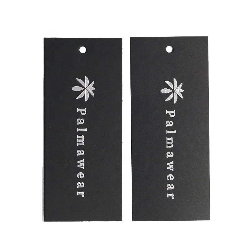 500gsm Black Paper Card Silver Stamping Hanging Tag Clothing Label with String