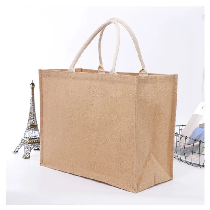 Eco Friendly Laminated Jute Bag Burlap Reusable Linen Beach Bag Hessian Shopping Tote Bags With Custom Logo