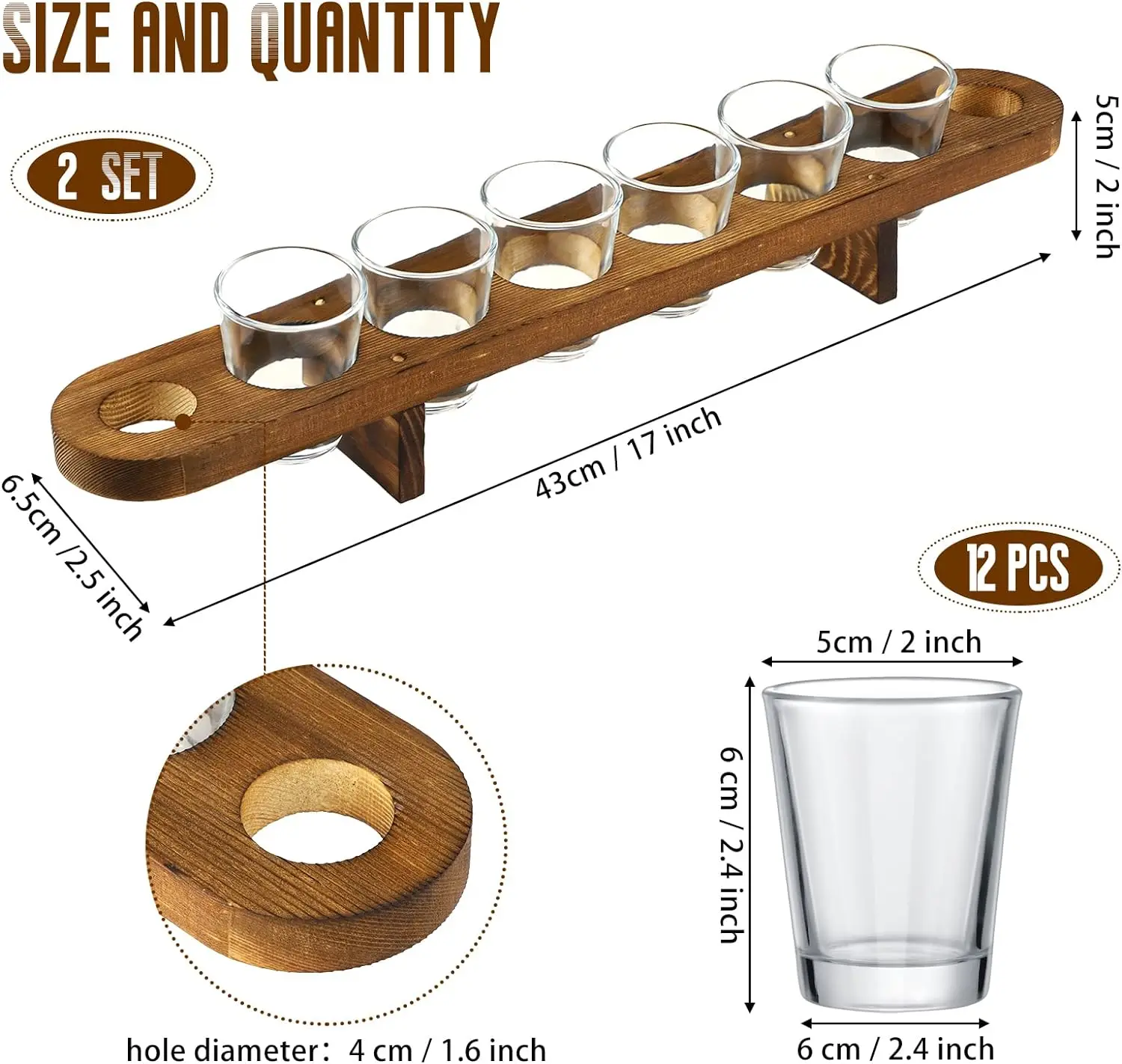 Wooden Holder for Drinking Wood Shot Cup Tray Tequila Glass Set with Tray Whiskey Flight Board