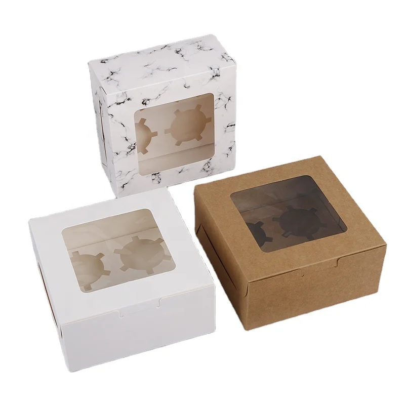 
Kraft Paper Bakery Pastry Boxes with Clear Display Window For Donut Mini Cake And Dessert Box Packaging 