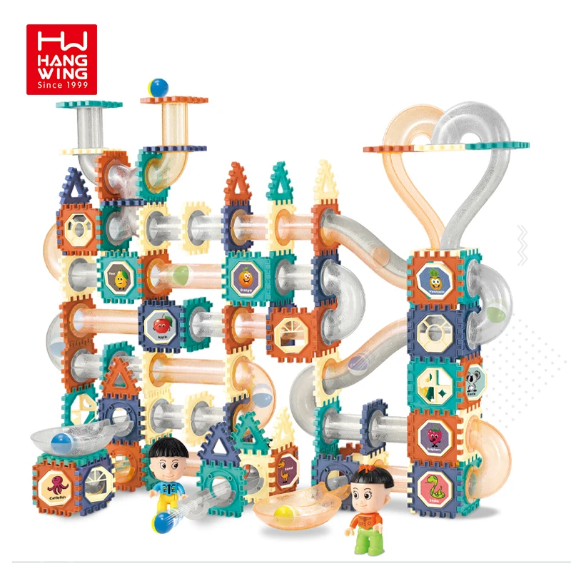 60/110/156/200/260PCS Blocks marble run sliderland ball track building block sets children DIY assembling toys