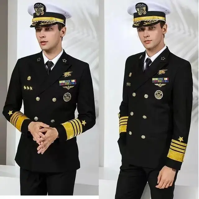 Admiral Captain Uniform Double breasted Jacket Pants Clothing Pilot Work Uniform