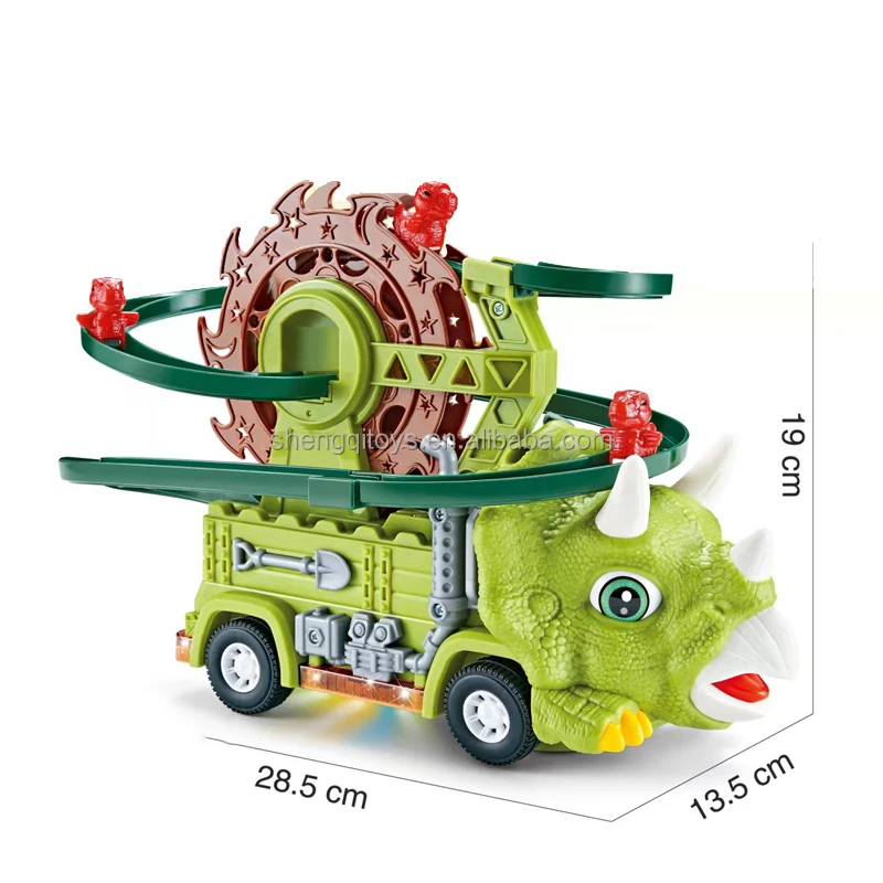 LK Toys Dinosaur Race Track Game Set Dino Car Track Adventure Slide Toy with Climbing Stairs Lights and Music Toy for Toddlers