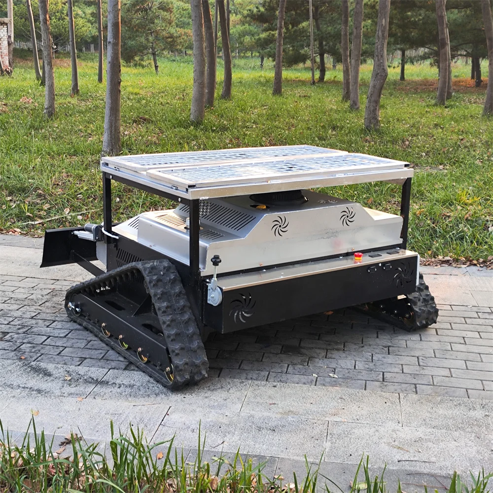 High Efficiency Heavy Duty Large 4 Stroke Crawler Bush Cutter Farm Robot Remote Control Lawn Mower With Basket