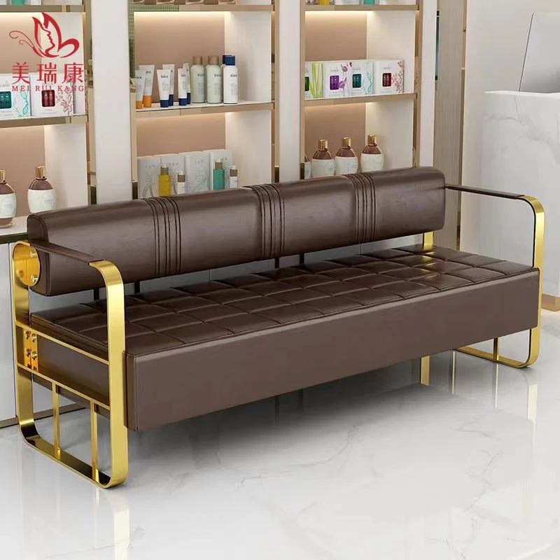 Barbershop sofa beauty salon waiting chair Hair salon lounge area Clothing store office reception stainless steel strip chairs