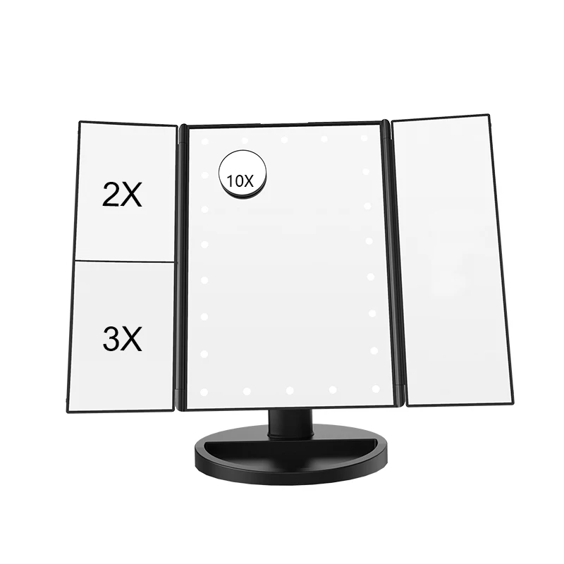 Hot Sale Tri-fold Led Lighted Vanity Mirror Make Up With 21pcs Lights 180 Degree Free Rotation Usb Charging And Battery Powered