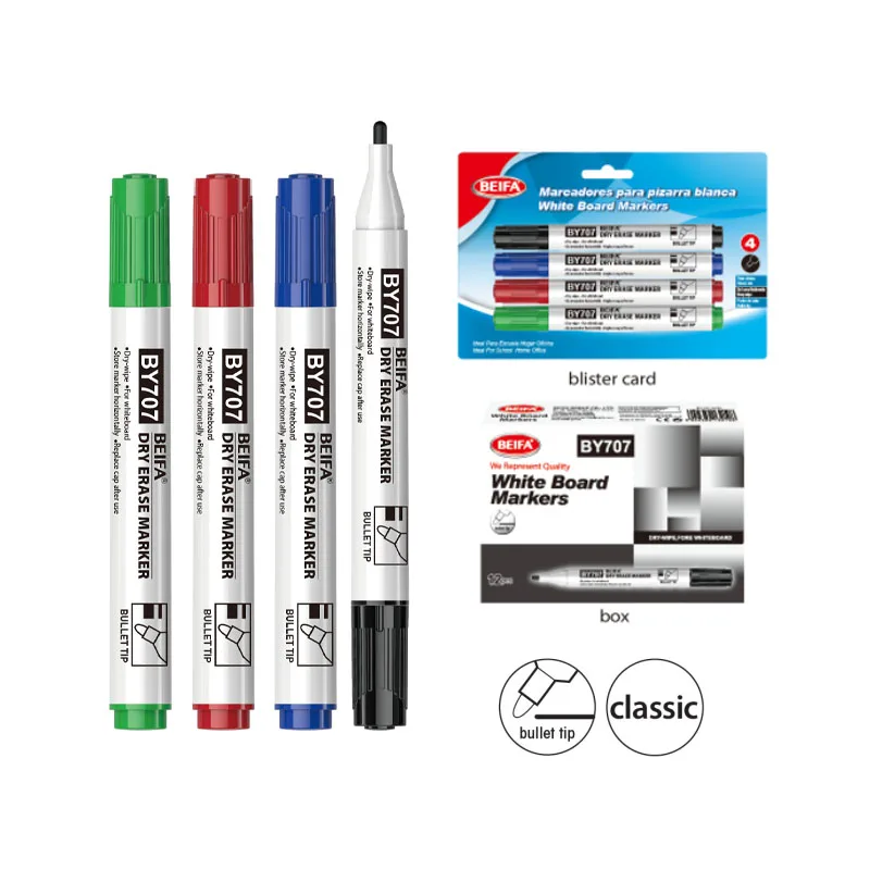 BEIFA BY707 Fiber Round Head Dry Erase Marker Bullet Tip Plug Type White Board Pen for Whiteboard