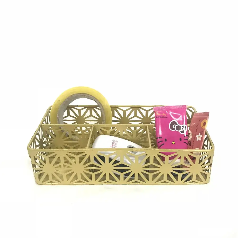 Hot Selling Office Supply Gold 4-Compartments Metal Desk Drawer Organizer Accessories Tray For School