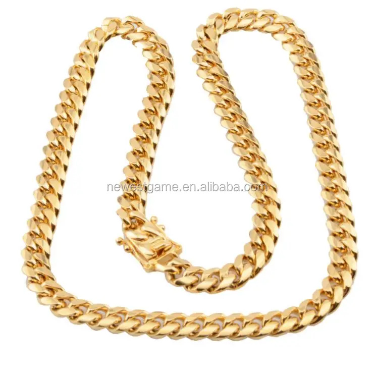 
12mm men Stainless Steel Jewelry 24K Gold Filled Plated High Polished Cuban Link Necklace For Men Punk Curb Chain Dragon-Beard 