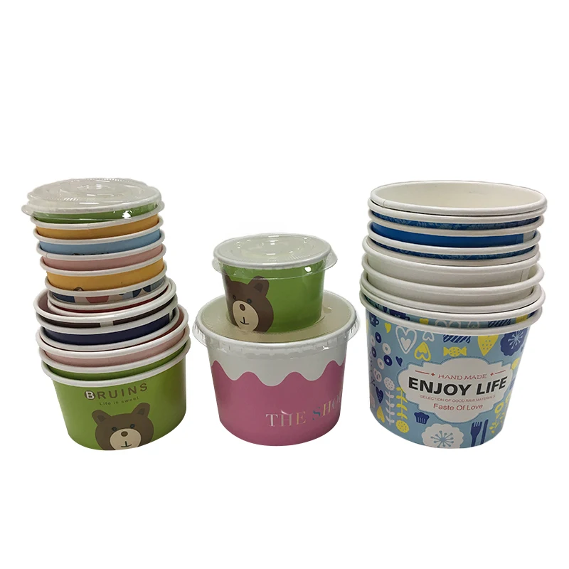 Takeaway Biodegradable PE Coated Customized Disposable 3oz Ice Cream Paper Cups With Lids