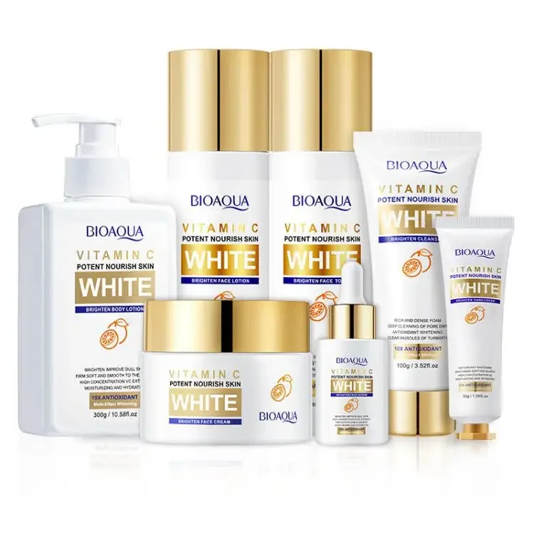 OEM BIOAQUA vitamin C organic brightening extract facial serum whitening deep nourishing hyaluronic acid face skin care set