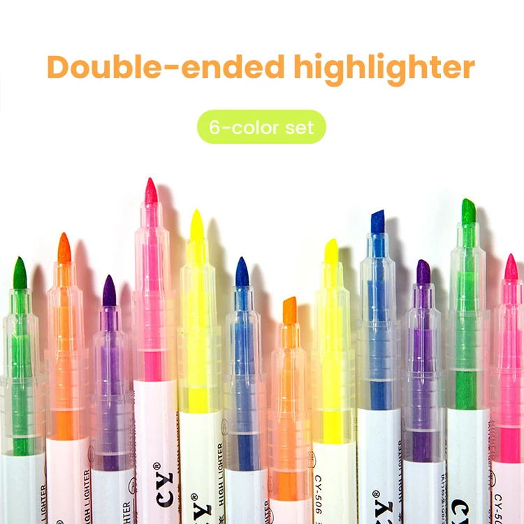 Transparent Plastic Pen Holder with Double Nibs Highlighters Set Custom Office Stationery for School Supply