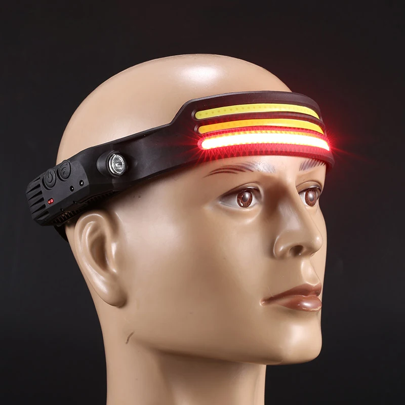 Best Seller Motion Sensor Bright 8 Modes White Red Yellow Light Full View Rechargeable Led Headlamp 3 Cob Wide Beam Headlight
