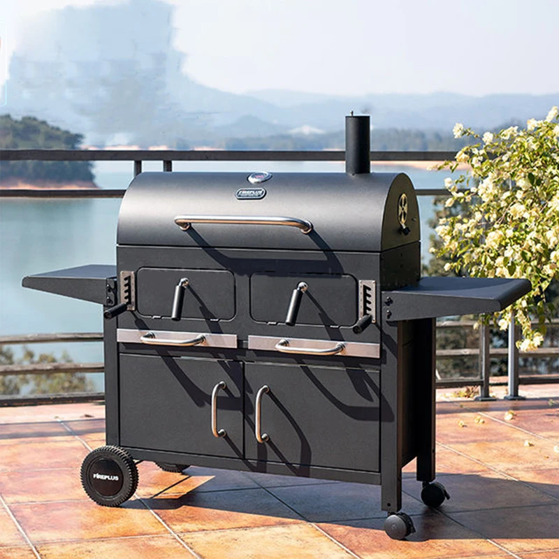 Smokeless Heavy Duty BBQ Grills high quality large charcoal grill Trolley Barbeque Smoker Rotisserie Barbecue BBQ Charcoal Grill