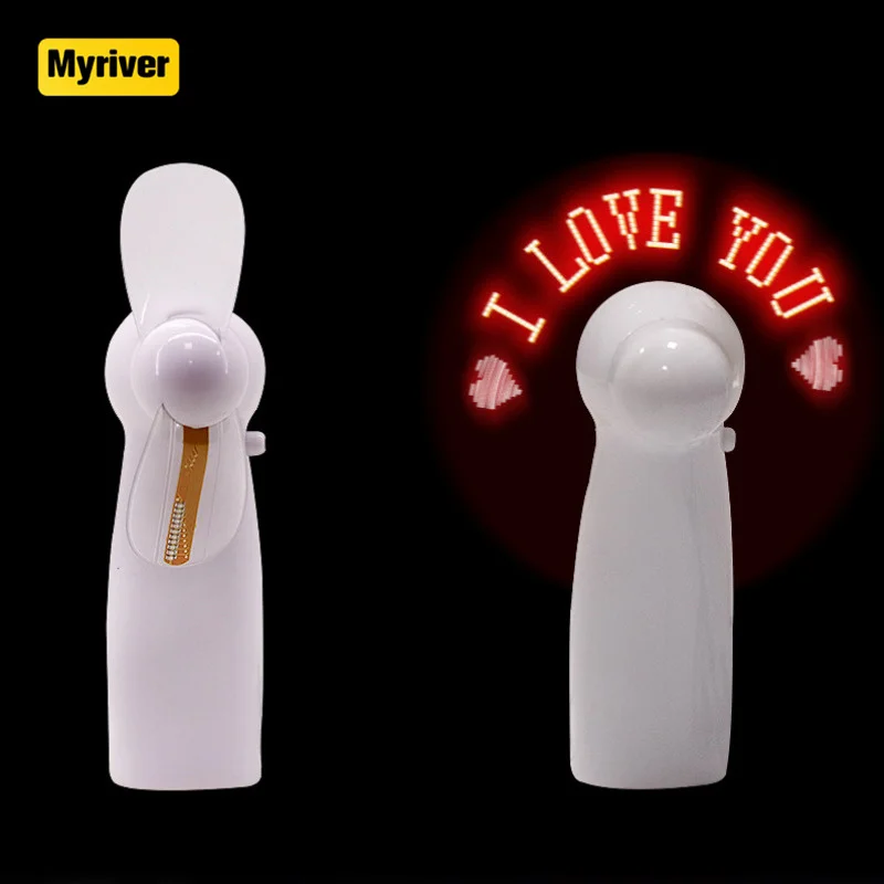Myriver Optional Diy Hand Led Mimi Portable Mini Fan Text Program Usb Fan With 1200Mah Battery As Gift