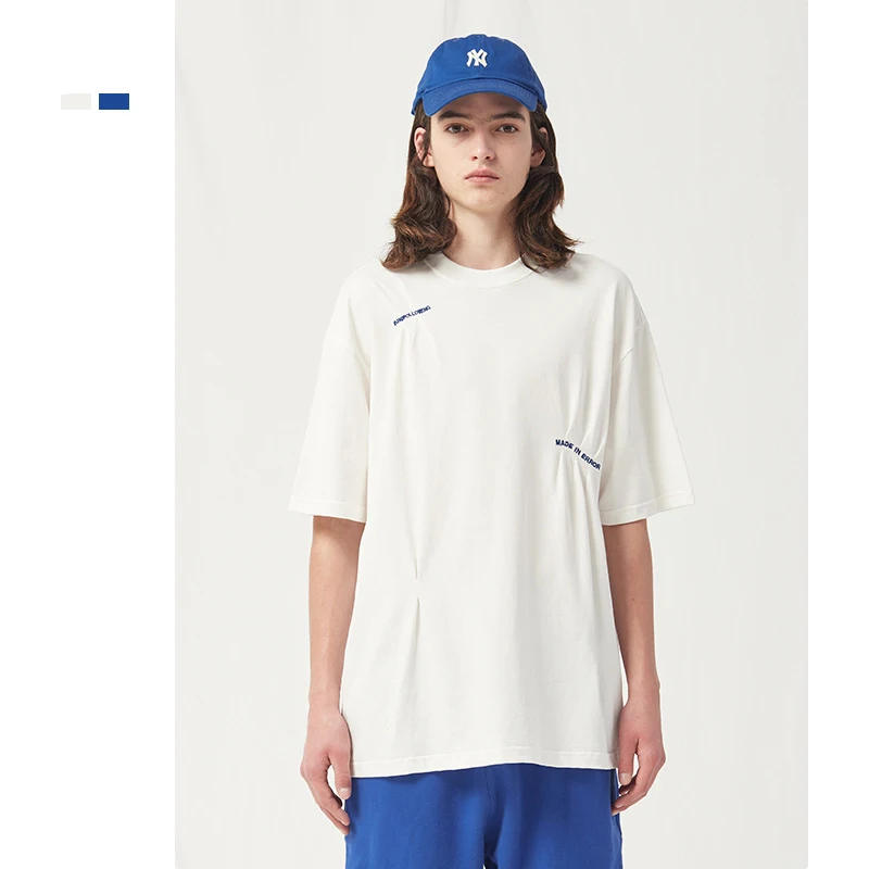 Summer solid color T-shirt embroidery logo loose and simple 240g double yarn pure cotton basic T-shirt