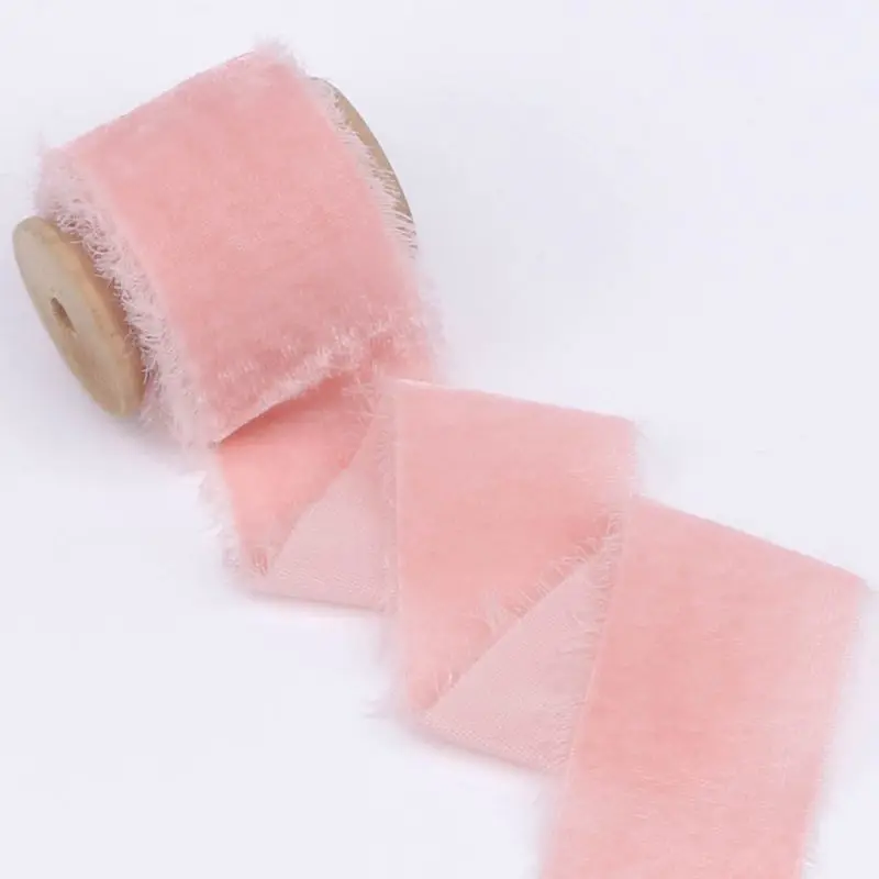 wholesale velvet ribbon bow roll  bridal bouquet one-sided  silk velvet ribbon raw edge for wedding decoration elastic ribbon