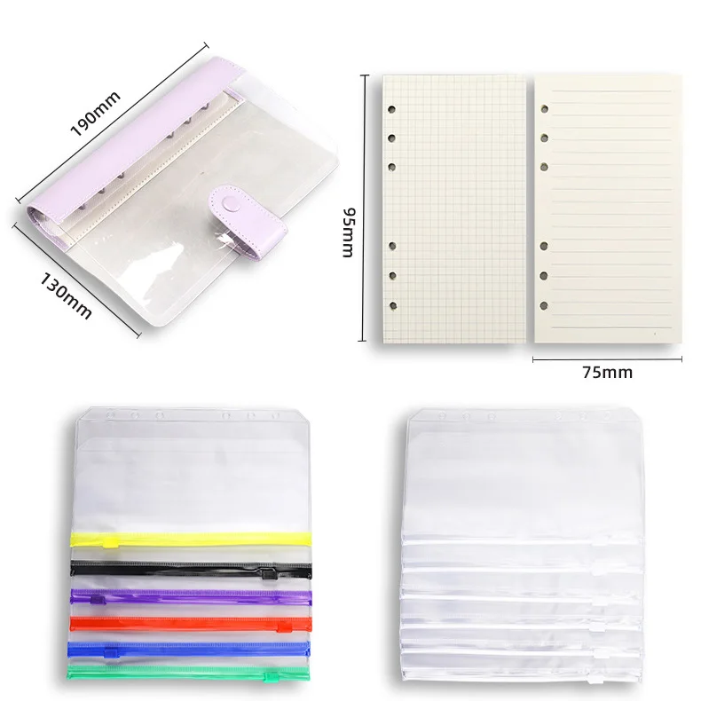 Custom a6 PVC clear cover 100 envelope challenge 6 rings zipper pouch money organizer for cash budget binder 2024 with snap