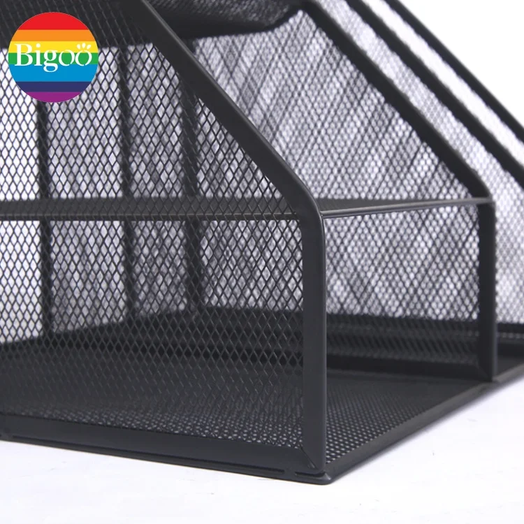 Multifunctional black metal mesh desk organizer file storage stationery set for office and home supplies