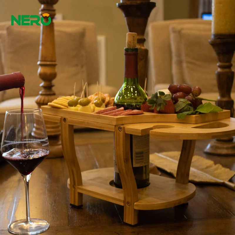 Outdoor food serving tray portable wiine table wood picnic wine table