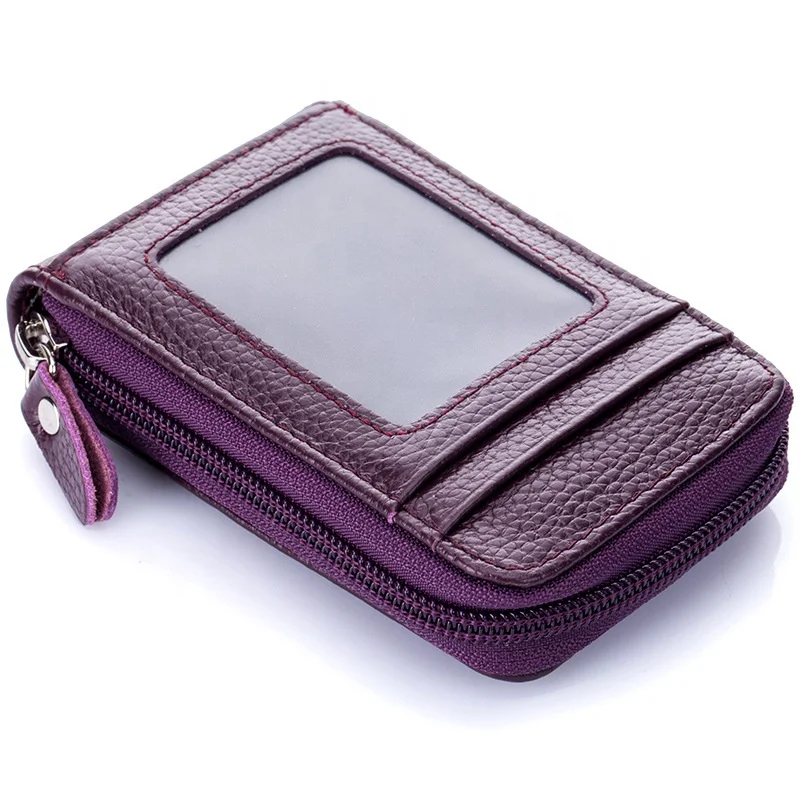 Factory Wholesale Leather Slim Card Holder Case id Card Holders zippered Wallet for Women and Men