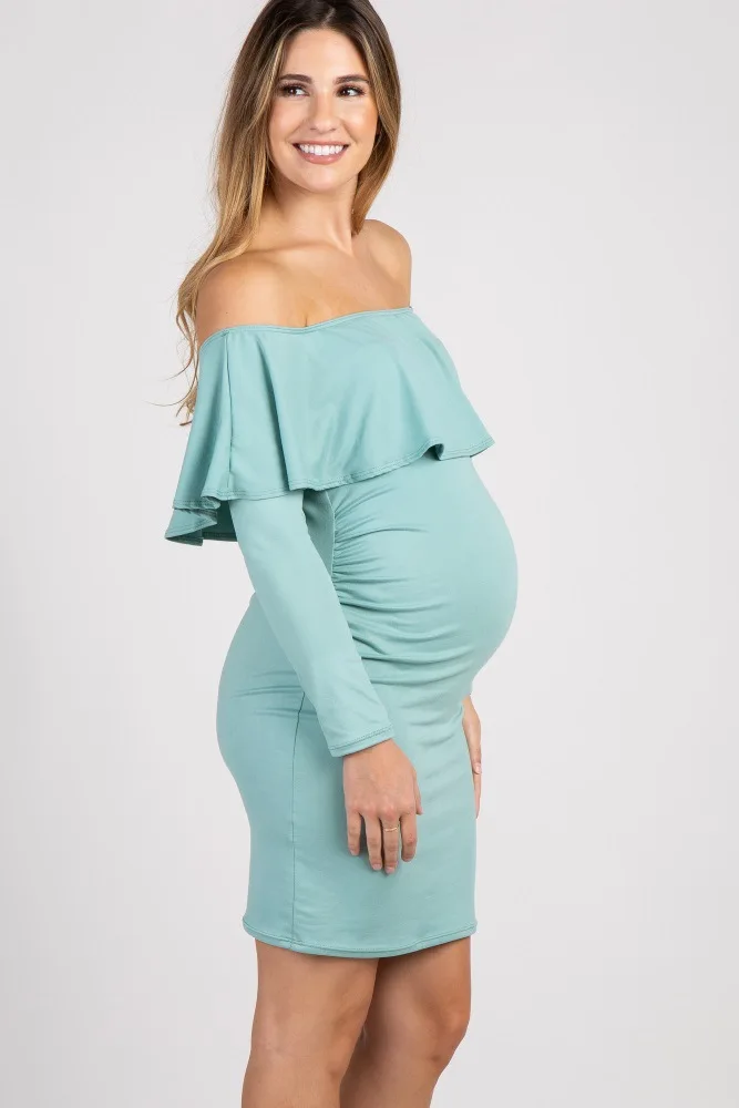 Wholesale Summer Womens Maternity Dresses For Shoulderless Solid Maternity Pregnancy Bodycon Dress