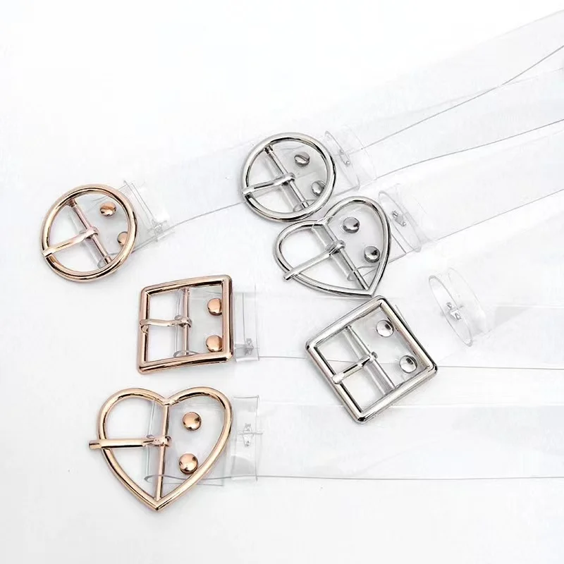 Wholesale 3.3cm width round buckle heart-shaped buckle square buckle decoration student jeans transparent PVC waterproof belt