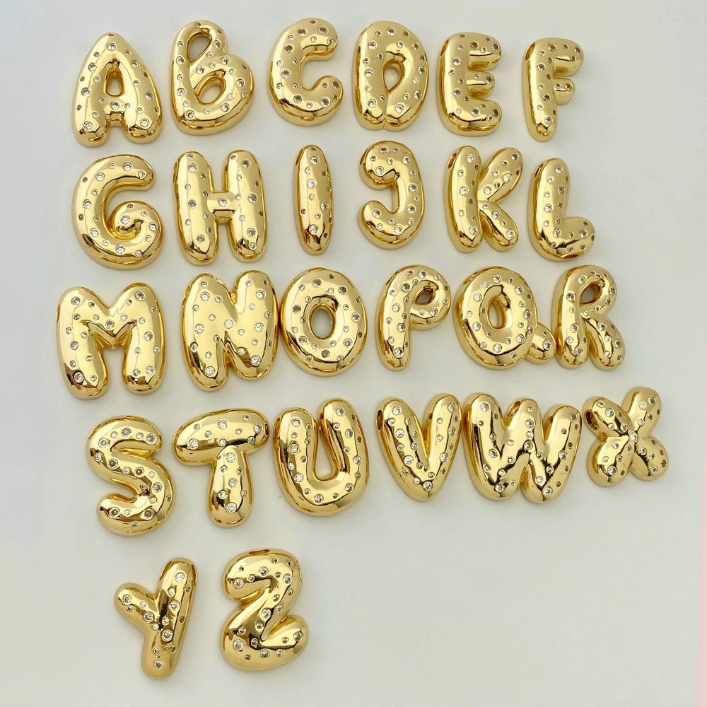 High Quality Copper Balloon Bubble Initial Letters 26 Alphabet Pendant Necklace Jewelry Charm Wholesale Accessories