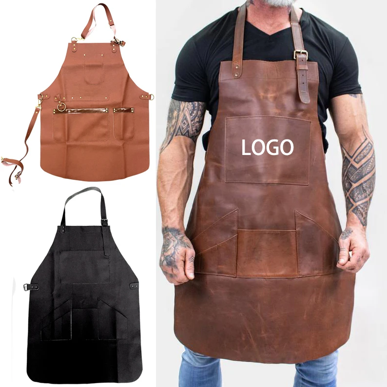 Hot Selling Barbershop Leather Apron Black Waterproof Custom Logo Hairdressing Cape Baker Bartender Chef Barber Uniform