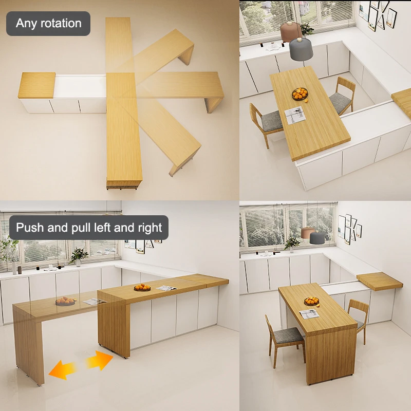 Top Telescopic Hardware DIY Rotating System Adjustable Mobile Sliding Foldable Rolling Kitchen Island With Extended Table