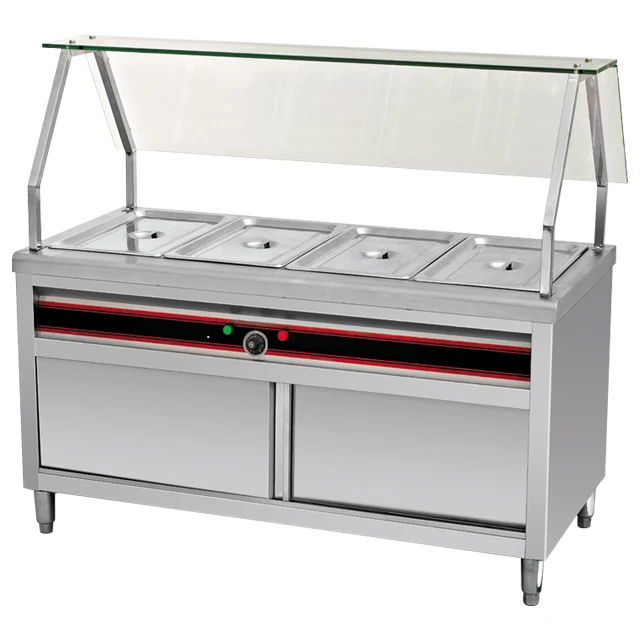 Electric Buffet Food Warmer Counter with cabinet and glass shelf